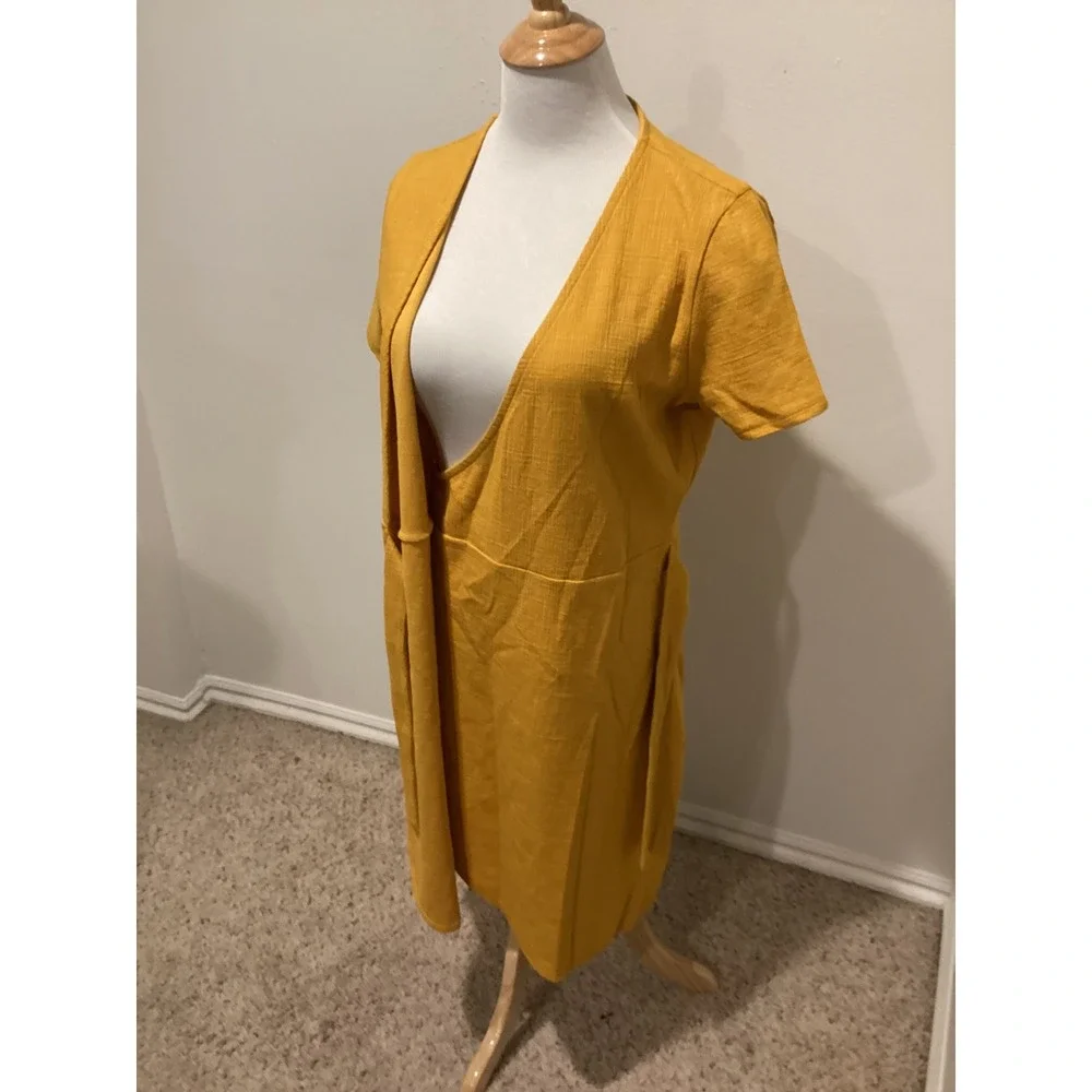 J. Crew Mustard Yellow Linen Blend Wrap Dress Short Sleeve Tie Waist Midi Size M